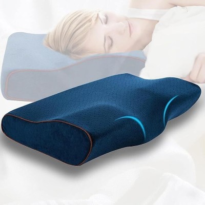 R K Fashion Sleeping neck pillow Memory Foam Solid Sleeping Pillow Pack of 1(Blue)