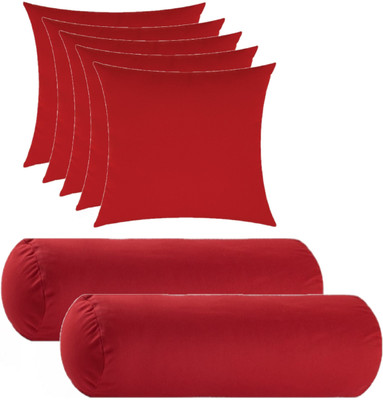 ACTOS Combo Set Of 5 Cushion And 2 Microfibre Solid Bolster Pack of 7(Maroon5)