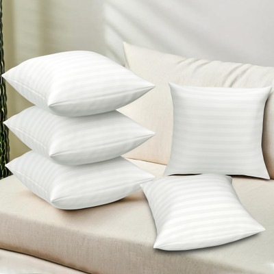 KUBER INDUSTRIES Microfibre Stripes Cushion Pack of 5(White)