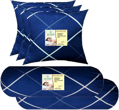 ACTOS 3 Cushion And 2 Microfibre Geometric Bolster Pack of 5(Blue, White9)