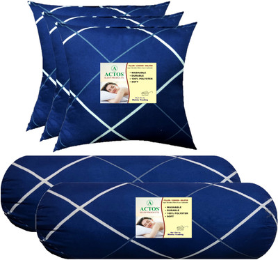 ACTOS 3 Cushion And 2 Microfibre Geometric Bolster Pack of 5(Blue, White29)