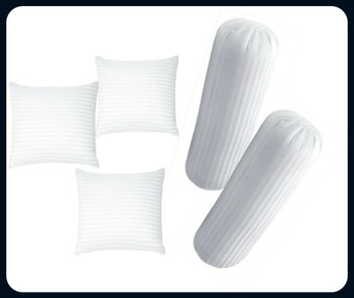 RACCOON Microfibre Bolster Pack of 5 Stripes Set Of 3 Cushion & 2(White)