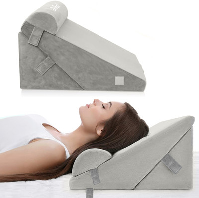 Dr Trust USA Bed Wedge with Headrest-354 3Pcs Adjustable Back Rest Cushion Support Memory Foam Solid Orthopaedic Pillow Pack of 1(Grey)