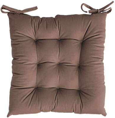 Linenovation Cotton Solid Chair Pad Pack of 1(Brown)