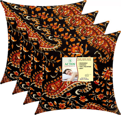ACTOS Microfibre Floral Cushion Pack of 4(Blue, Multicolor19)