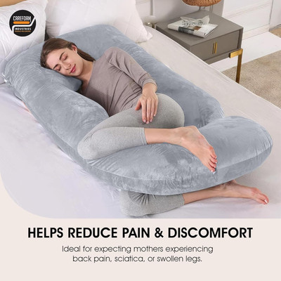 WINX ultra soft j shaped Polyester Fibre Solid Pregnancy Pillow Pack of 1(Grey)