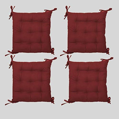 Hundur Store Microfibre Solid Chair Pad Pack of 4(Maroon)