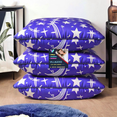 VILLAGERS COMFORT Polyester Fibre Abstract Sleeping Pillow Pack of 3(Blue)