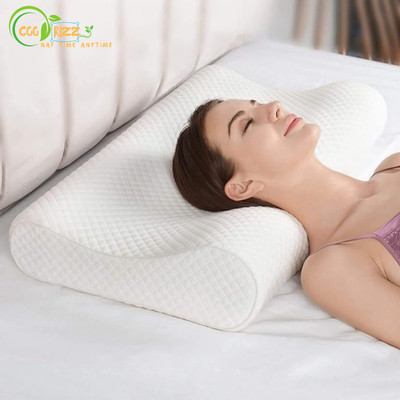 DZX-RE Cervical Contour Memory Stomache / Side Sleepers / Anti-Snoring Memory Foam Solid Orthopaedic Pillow Pack of 1(White)