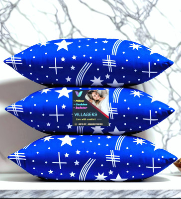 Tecsun Blue Print Polyester Fibre Abstract Sleeping Pillow Pack of 3(Blue)