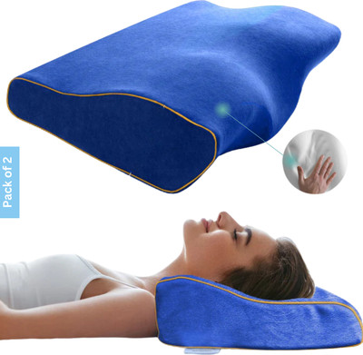 Sleepsia Contour Cervical Pillows for Neck and Shoulder Pain - Neck Support Pillow Memory Foam Solid Sleeping Pillow Pack of 2(Blue)