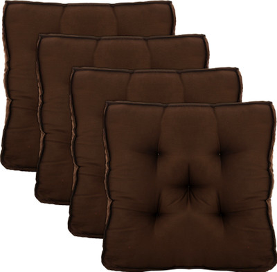 KUBER INDUSTRIES Microfibre Solid Chair Pad Pack of 4(Brown)