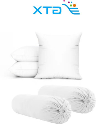 GTX Microfibre Bolster Pack of 5 Solid Premium Diwan set of 3 cushions and 2 blaster(White)