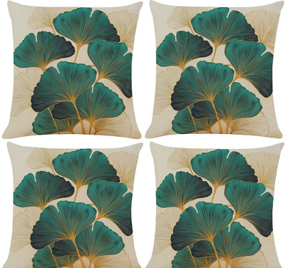 Flipkart SmartBuy Microfibre Cushion Pack of 4 Floral Royal Leaf(White, Blue)