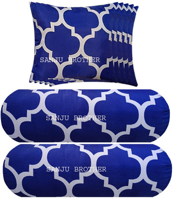 SANJU BROTHER 2 Bolester 5 Cushion Microfibre Abstract Bolster Pack of 7(Blue)