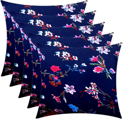 Swikon star Microfibre Floral Cushion Pack of 5(Blue)
