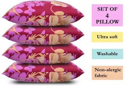 LIPONOS LUXURY Polyester Fibre Solid Sleeping Pillow Pack of 4(PINK & RED)
