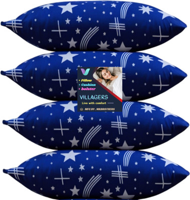 VILLAGERS Polyester Fibre Sleeping Pillow Pack of 4 Abstract Blue Star(Blue)