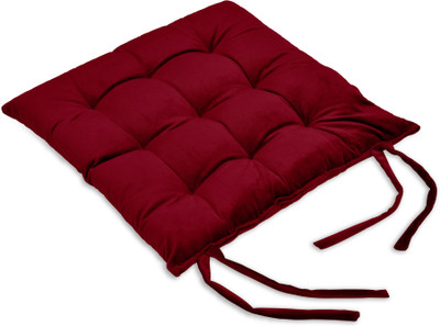 MY ARMOR Square Chair Pads Cushion for Comfortable Sitting with Ties for Pooja, Dining Microfibre Solid Chair Pad Pack of 1(Maroon)