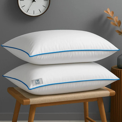 THE WOOD WHITE INDIA Basic White sleep well Pillow Set of 2 in 41 x 61 cm with Blue Border Polyester Fibre Solid Sleeping Pillow Pack of 2(White)