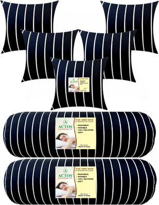 ACTOS Microfibre Bolster Pack of 7 Geometric 5 Cushion And 2 Bolster(Black)