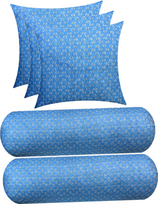Changers Microfibre Cushion Pack of 5 Floral(Light Blue, White)
