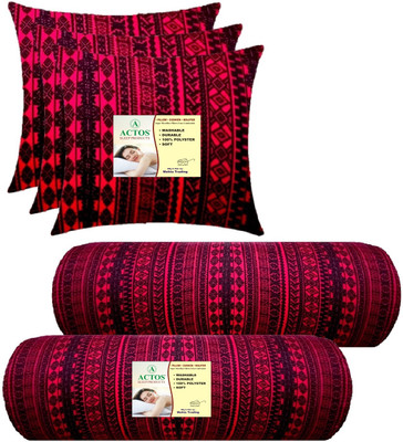 ACTOS 3 Cushion And 2 Microfibre Geometric Bolster Pack of 5(Maroon, Black)