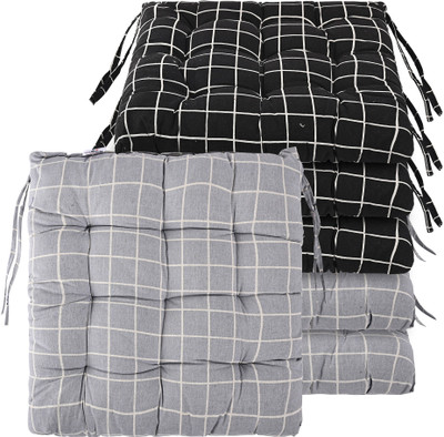 KUBER INDUSTRIES Microfibre Abstract Chair Pad Pack of 6(Black, Grey)