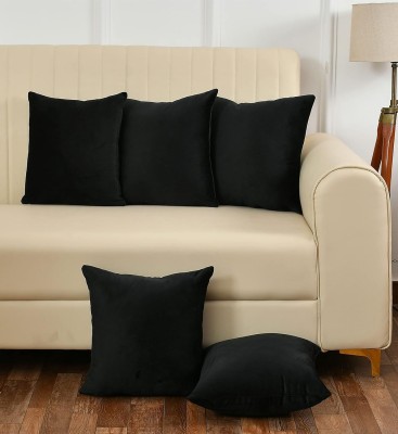 Hundur Store Polyester Fibre Solid Cushion Pack of 5(Black)