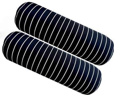 Swikon star Microfibre Bolster Pack of 2 Stripes(Black)