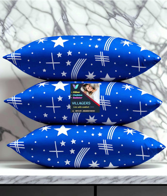 VILLAGERS Blue Print Polyester Fibre Abstract Sleeping Pillow Pack of 3(Blue)