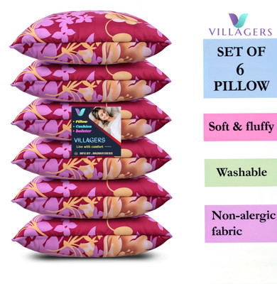 VILLAGERS LUXURY Polyester Fibre Abstract Sleeping Pillow Pack of 6(Pink)