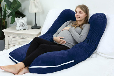ANVANSA ultra soft u shape pillow Microfibre, Polyester Fibre Solid Pregnancy Pillow Pack of 1(Dark Blue)