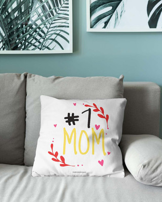 Mad Over Print No.1 Mom Cushion Microfibre Quotes Cushion Pack of 2(White)