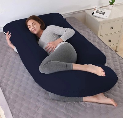 THUKRAN J Shape Polyester Fibre Solid Pregnancy Pillow Pack of 1(Dark Blue)