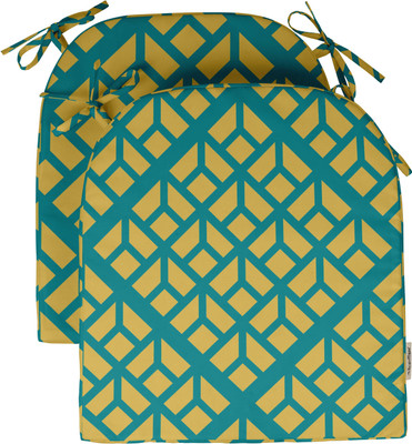 Vargottam Polyester Fibre Geometric Chair Pad Pack of 2(Teal Blue & Yellow)