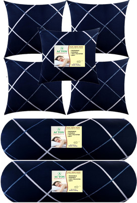 ACTOS 5 Cushion 2 bolster Microfibre Geometric Bolster Pack of 7(Dark Blue)