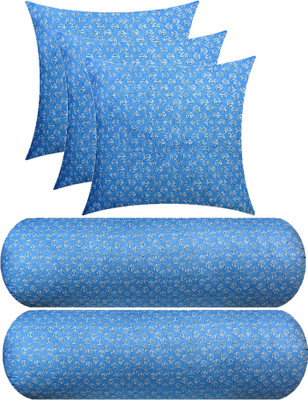 Changers Microfibre Bolster Pack of 5 Floral 3 Cushion And 2(Light Blue)