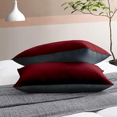 Relaxfeel Microfibre Solid Sleeping Pillow Pack of 2(GreyMaroon16x24pillow)