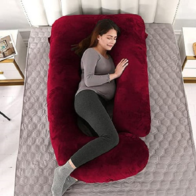 JoJo ultra soft j shaped pillow Microfibre, Polyester Fibre Solid Pregnancy Pillow Pack of 1(wine)