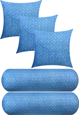 Swikon star 3 Cushion And 2 Microfibre Floral Bolster Pack of 5(Light Blue)