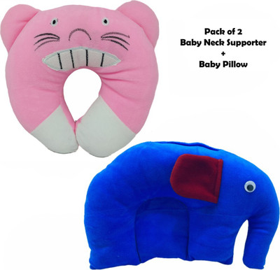 EVK Mustard Seeds, Cotton Baby Pillow Pack of 2 Toons & Characters, Smiley(Teeth Pink and Med Blue Elephant)