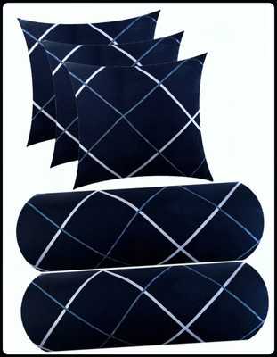 JAYOG ENTERPRISE 3 CUSHION 2 BOLSTER Microfibre Geometric Bolster Pack of 5(Blue)