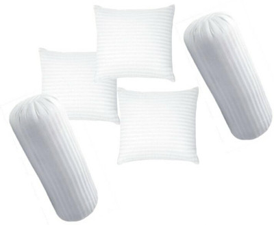 RACCOON Decorative Set Of 3 cushion & 2 Microfibre Stripes Bolster Pack of 5(White)