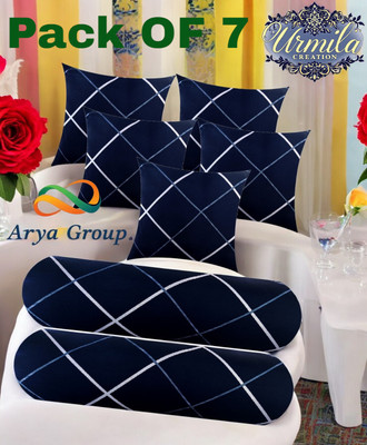 Urmila Creation 5 Cushion 2 Bolster Microfibre Stripes Bolster Pack of 7(Navy Blue)