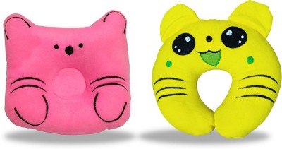 Chinmay Kids Cotton Animals Baby Pillow Pack of 2(Pink, Lemon Yellow)