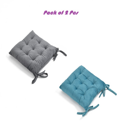 ZUCLLIN Polyester Fibre Chair Pad Pack of 2 Solid(Grey, Sky Blue)