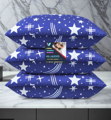 VILLAGERS Blue Print Polyester Fibre Abstract Sleeping Pillow Pack of 3(Blue)