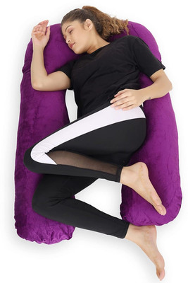 ZOXAB Luxury J Shape Polyester Fibre Solid Pregnancy Pillow Pack of 1(Wine)