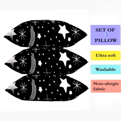 VILLAGERS Polyester Fibre Abstract Sleeping Pillow Pack of 3(Black)